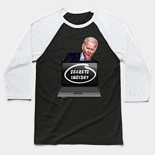 Thinking Biden, Laptop, "SECRETS INSIDE?" On Screen Baseball T-Shirt